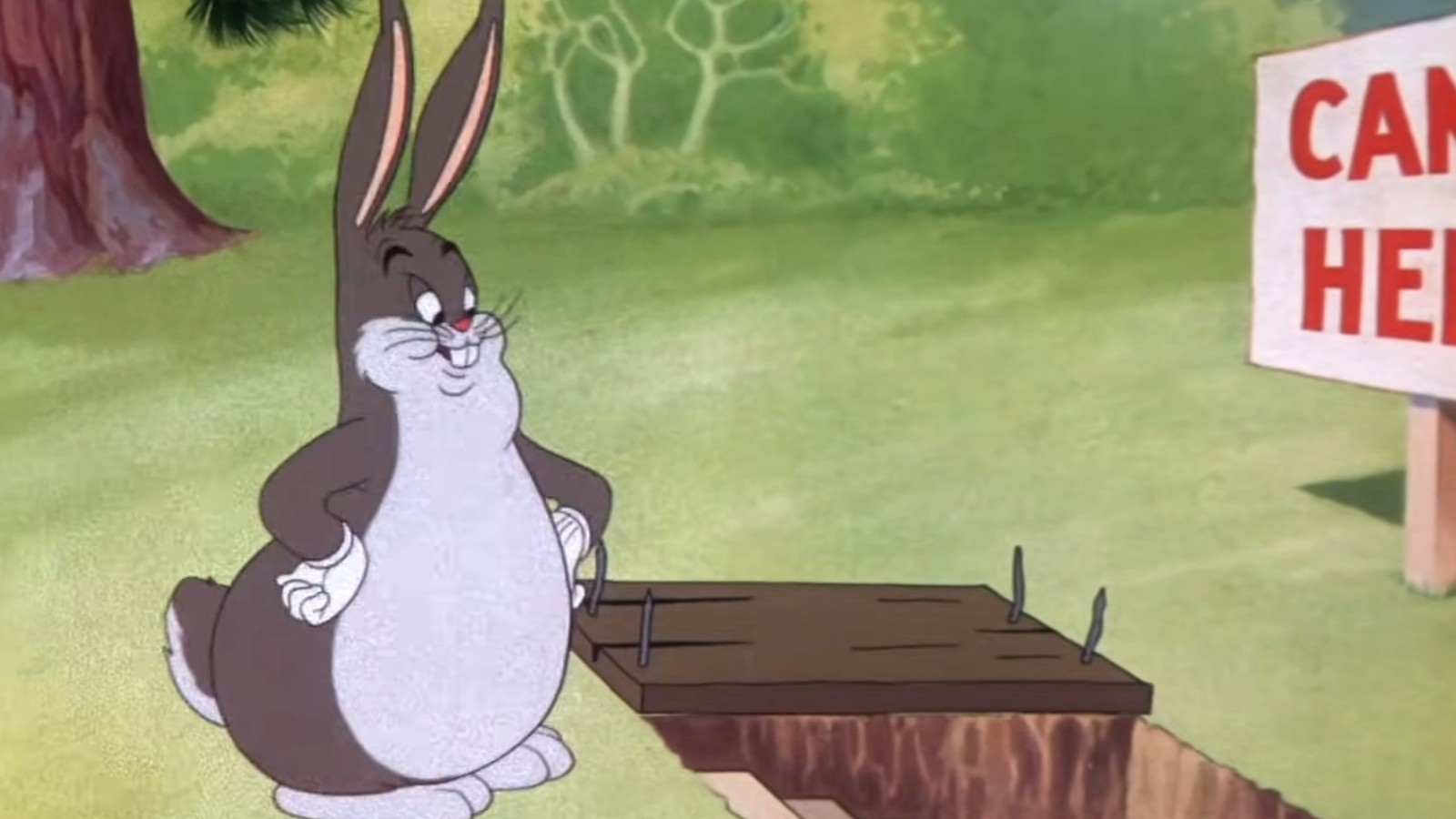 A still of Bugs Bunny in his “Big Chungus” mode.
