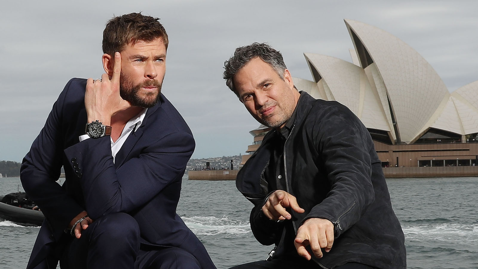 Chris Hemsworth and Mark Ruffalo pose in front of the Sydney Opera House