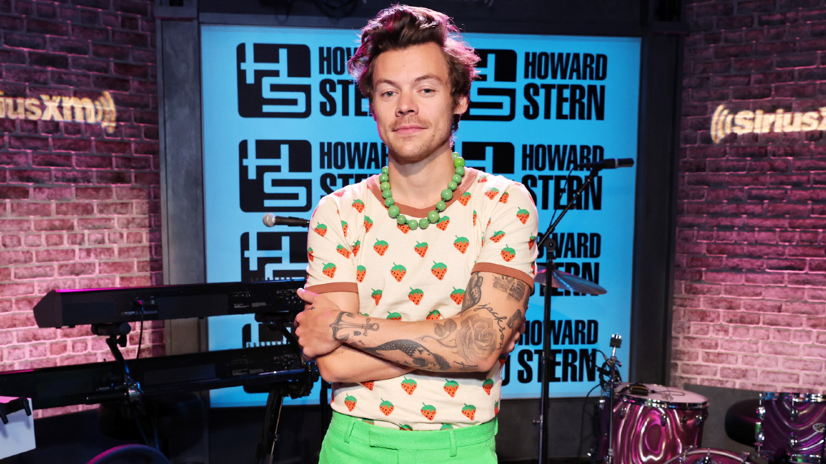 Harry Styles visits SiriusXM's 'The Howard Stern Show' on May 18, 2022 in New York City.