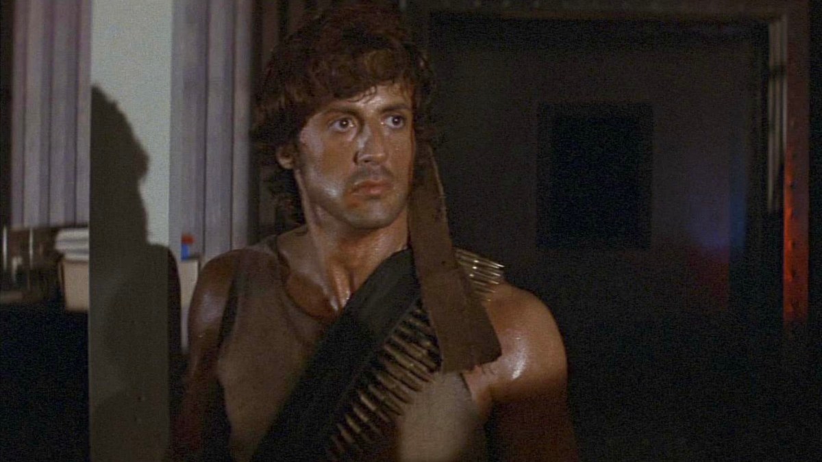 Sylvester Stallone as John Rambo in the penultimate scene of First Blood