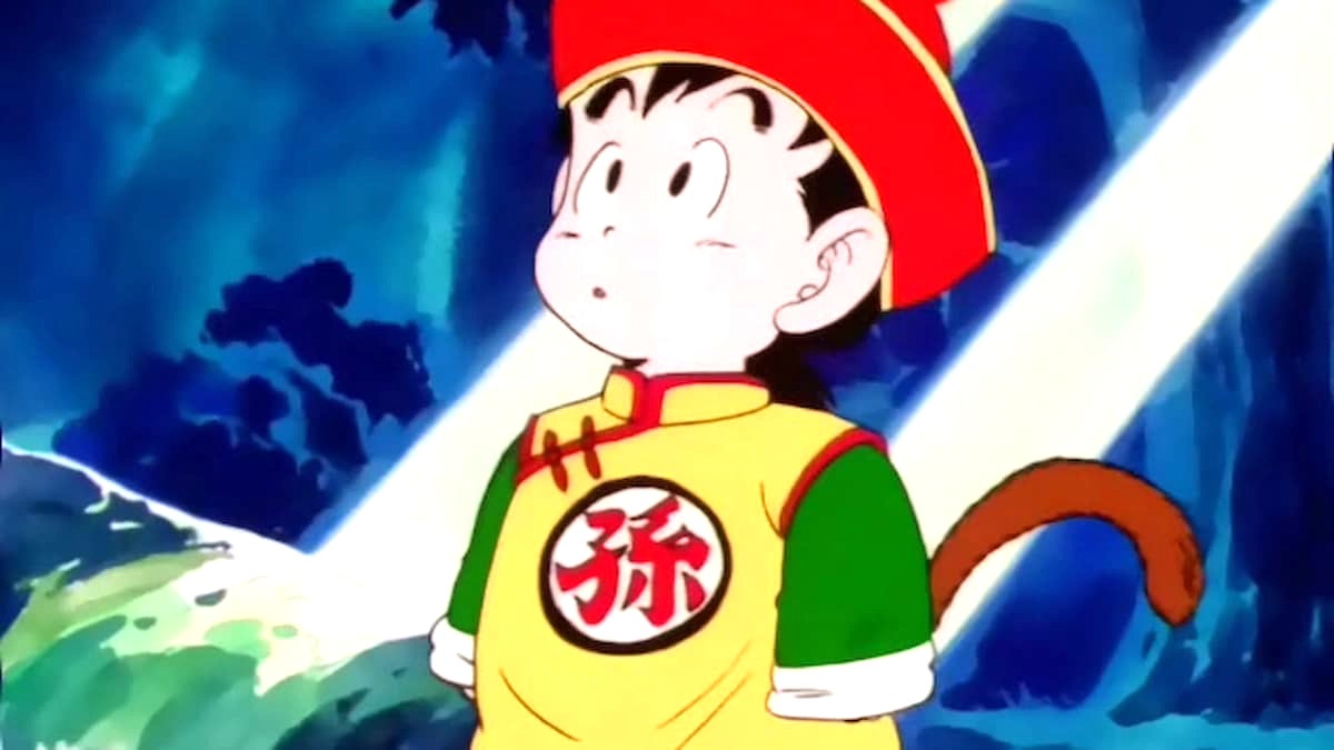 Gohan in 'Dragon Ball Z' is looking up at something. 