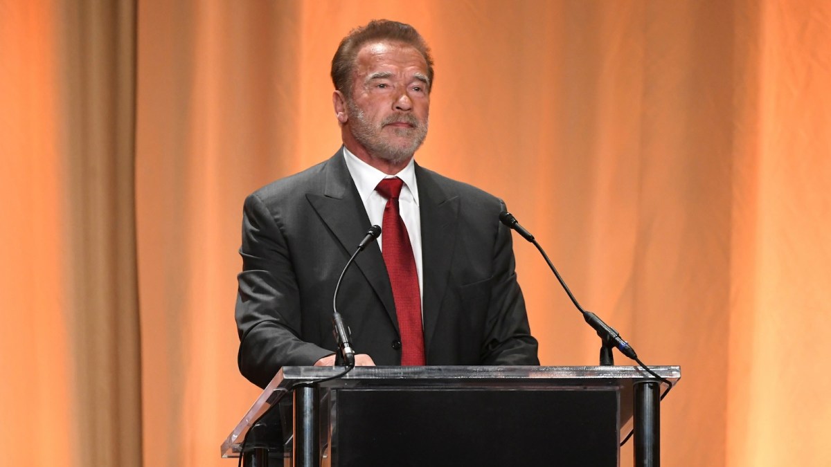 Arnold Schwarzenegger speaks onstage during Hollywood Foreign Press Association's Annual Grants Banquet at Regent Beverly Wilshire Hotel on July 31, 2019 in Beverly Hills, California.