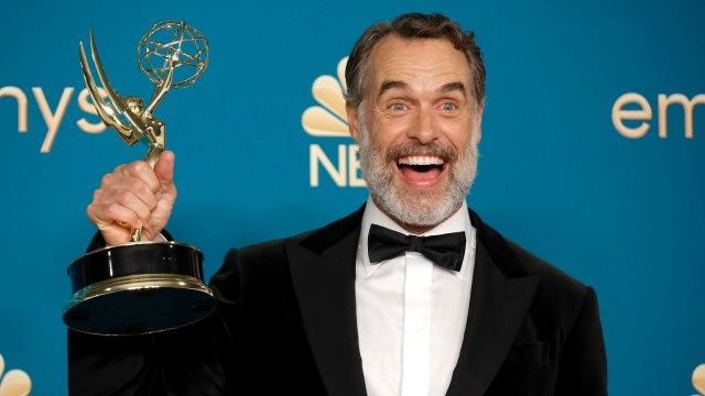 Murray Bartlett, winner of the Outstanding Supporting Actor in a Limited or Anthology Series or Movie award for ‘The White Lotus,’ poses in the press room during the 74th Primetime Emmys at Microsoft Theater on September 12, 2022 in Los Angeles, California.
