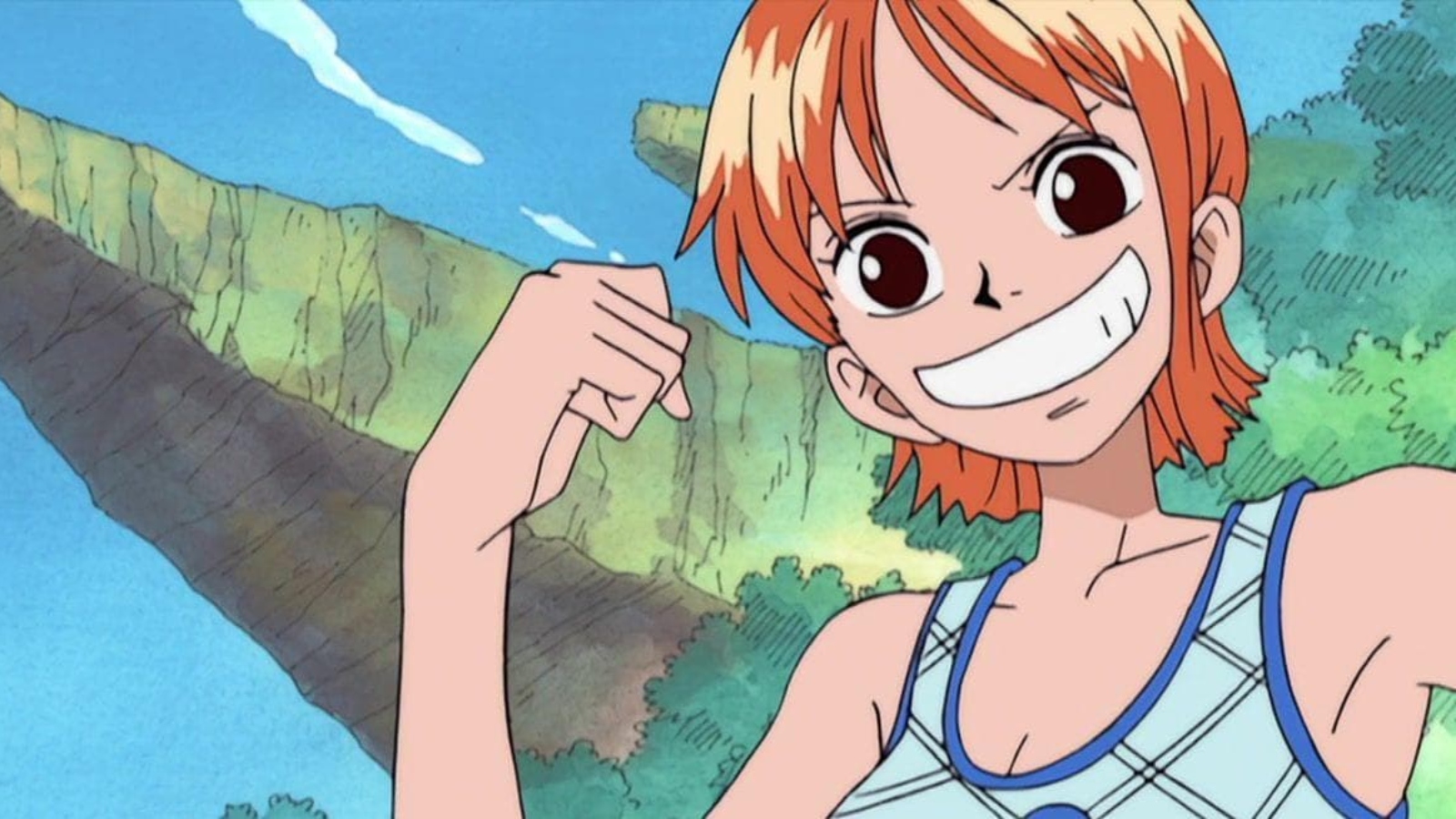 Nami from One Piece holding up her fist
