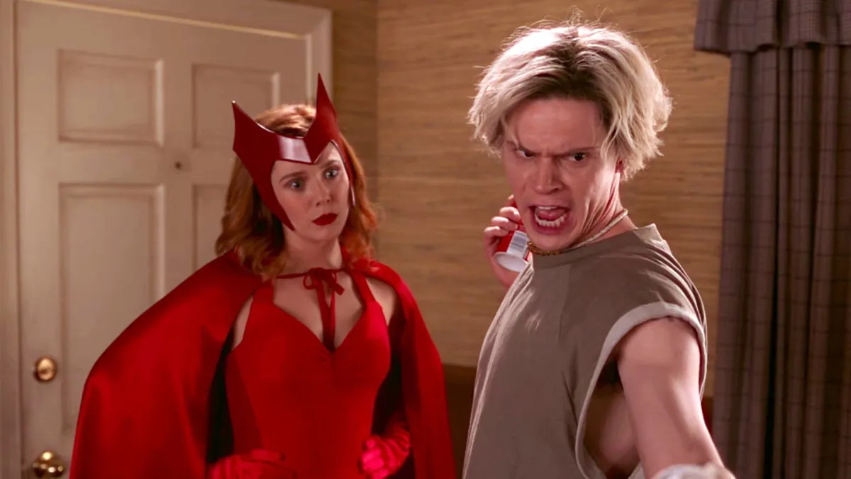 Elizabeth Olsen as Scarlet Witch and Evan Peters as Fake Pietro/Ralph Bohner in 'WandaVision'