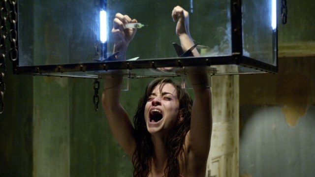 Addison Corday stuck in the "Razor Box" trap from Saw II