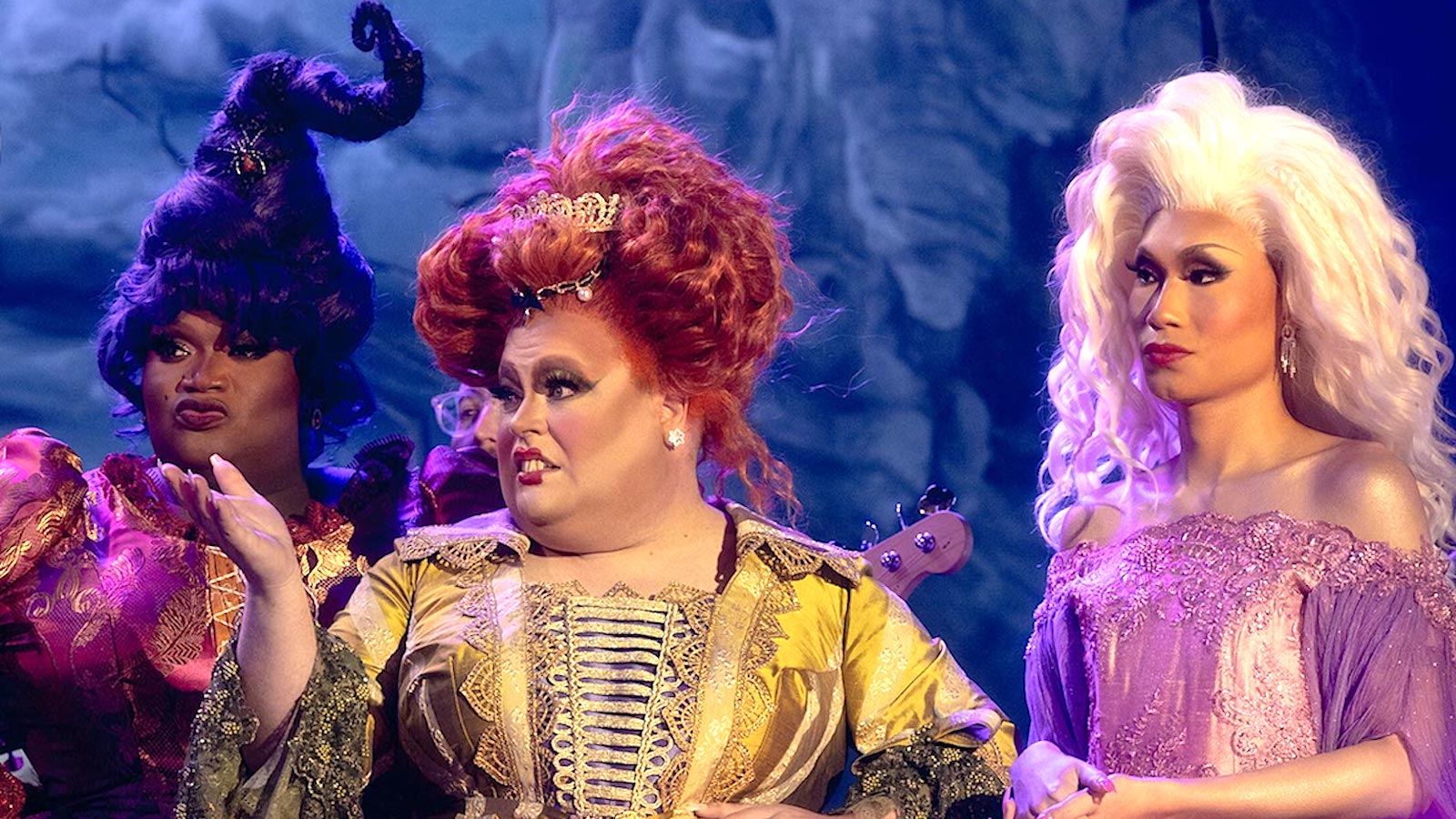 (L- R) Kornbread, Ginger Minj, and Kahmora Hall from 'RuPaul's Drag Race' dressed in drag as the Sanderson Sisters in 'Hocus Pocus 2'