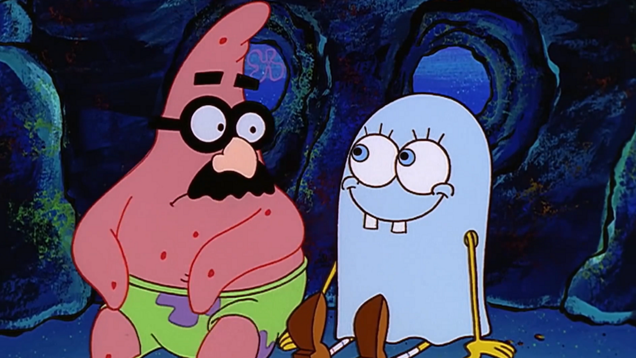 SpongeBob SquarePants and Patrick Star are in costumes. 