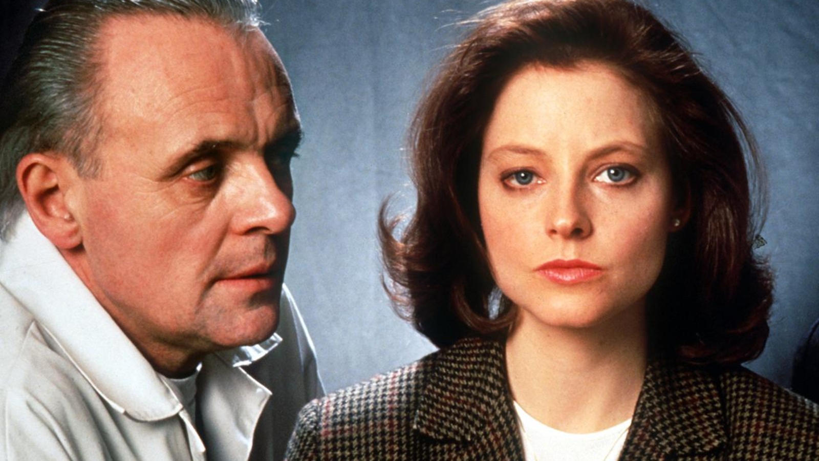 Anthony Hopkins as Hannibal Lecter and Jodie Foster as Clarice Starling