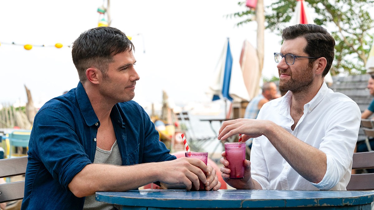 Luke Macfarlane and Billy Eichner as Aaron and Bobby in 'Bros'