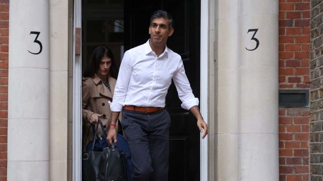 onservative MP Rishi Sunak leaves his office in Westminster on October 23, 2022 in London, England. Following Liz Truss's resignation as Conservative Party Leader and Prime Minister, candidates move to declare their intentions to run as her successor. Former Chancellor Rishi Sunak has confirmed he is in the race to be the next Conservative leader - and prime minister. (Photo by Hollie Adams/Getty Images)