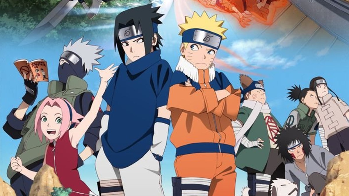 Naruto cast including Naruto, Sasuke, Kakashi, Sakura, Kiba, Choji, Shikamaru, and Neji