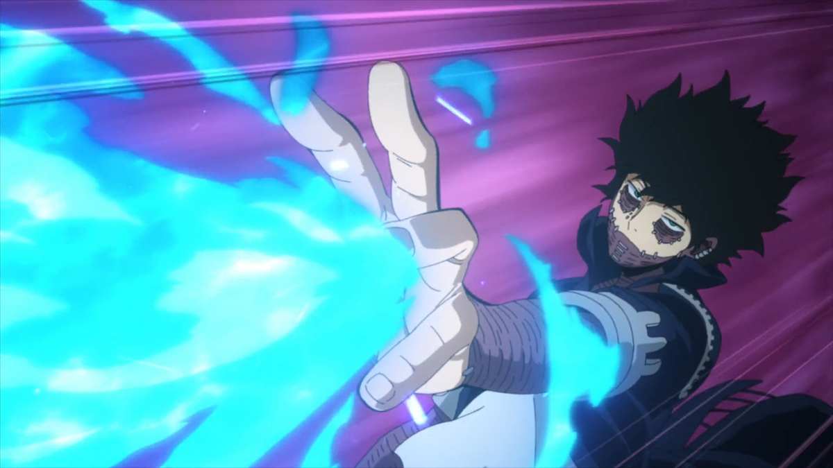 Dabi using his quirk in the My Hero Academia anime.