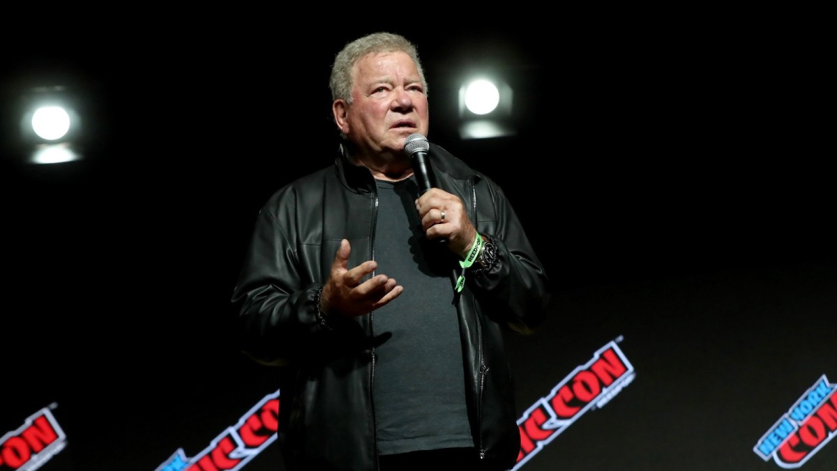 William Shatner speaks at the William Shatner Spotlight panel during Day 1 of New York Comic Con 2021 at Jacob Javits Center on October 07, 2021 in New York City.
