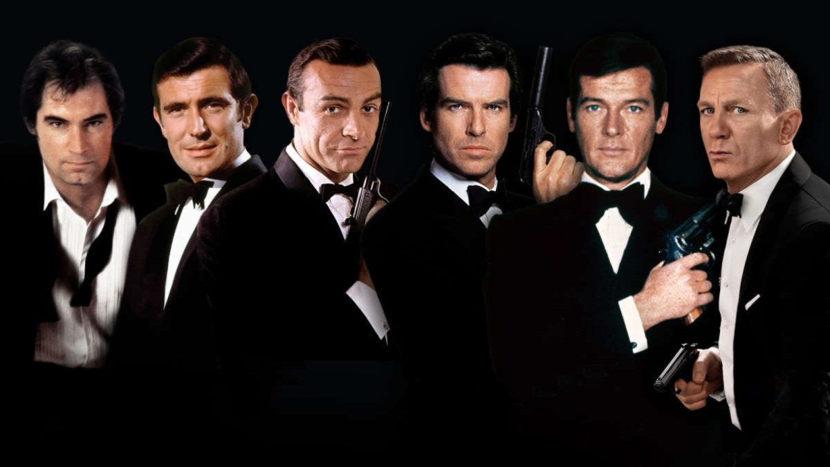 Sean Connery, Roger Moore, Timothy Dalton, Pierce Brosnan, Daniel Craig and George Lazenby as James Bond