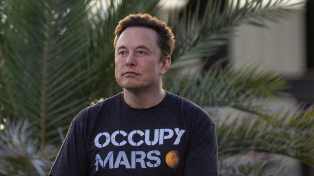 SpaceX founder Elon Musk during a T-Mobile and SpaceX joint event on August 25, 2022 in Boca Chica Beach, Texas. The two companies announced plans to work together to provide T-Mobile cellular service using Starlink satellites.