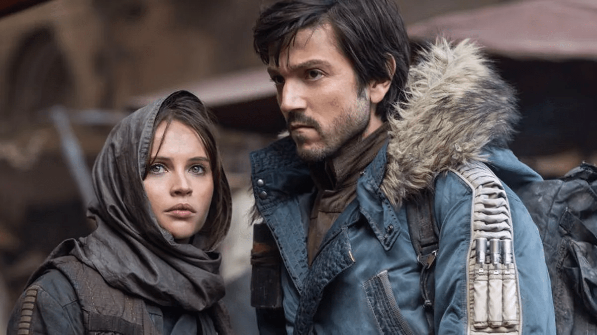 Felicity Jones and Diego Luna as Jyn Erso and Cassian Andor from Rogue One