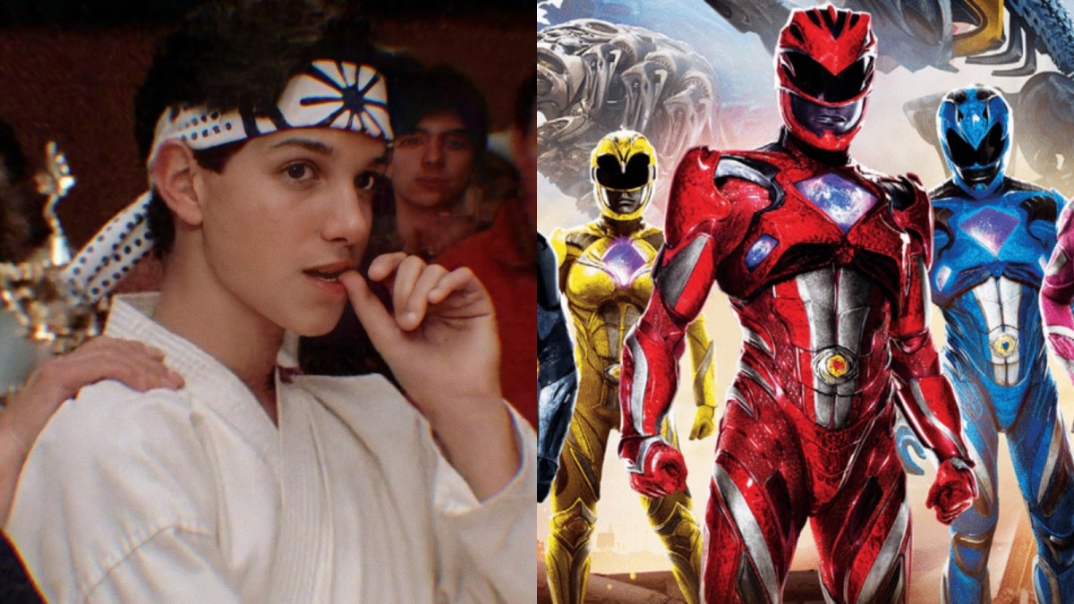 Ralph Macchio in 'The Karate Kid'/The cast of 2017's 'Power Rangers'
