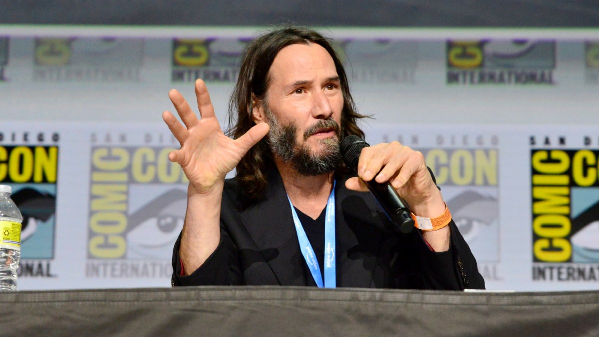 Keanu Reeves speaks onstage during "Collider": Directors on Directing Panel at Comic-Con at San Diego Convention Center on July 22, 2022 in San Diego, California.