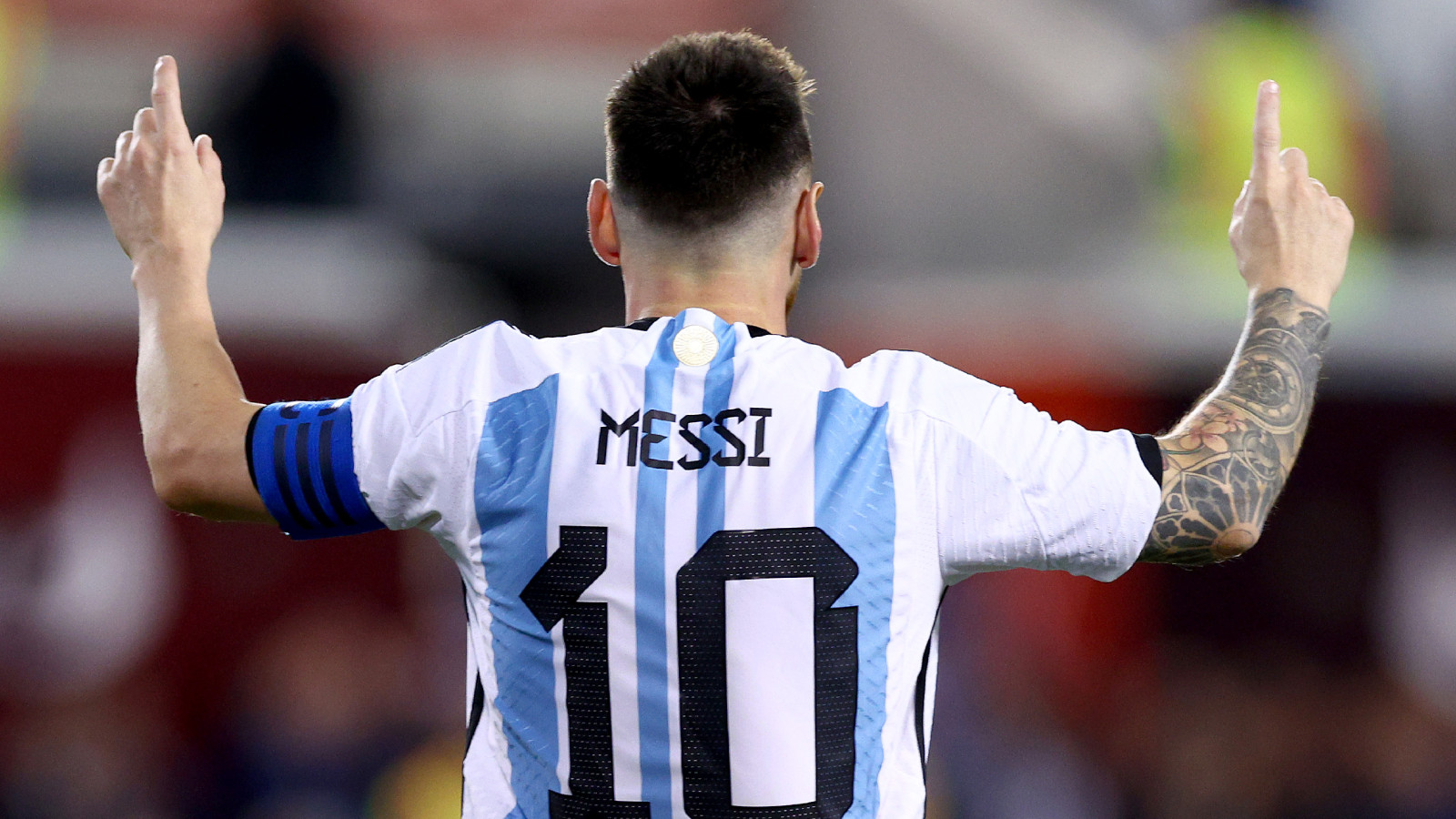 Lionel Messi #10 of Argentina celebrates his goal in the second half against Jamaica at Red Bull Arena on September 27, 2022 in Harrison, New Jersey.  Argentina defeated Jamaica 3-0