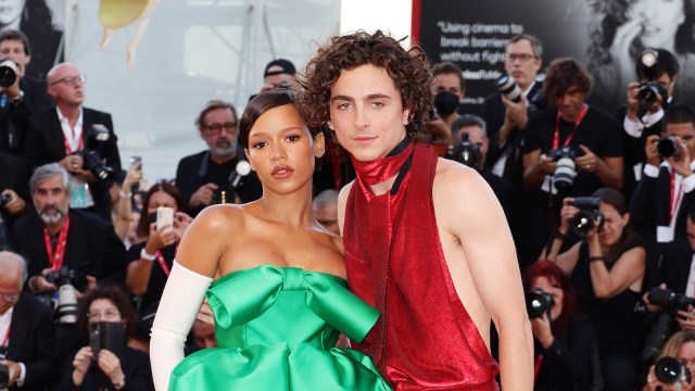 Taylor Russell and Timothée Chalamet attend the "Bones And All" red carpet at the 79th Venice International Film Festival on September 02, 2022 in Venice, Italy.