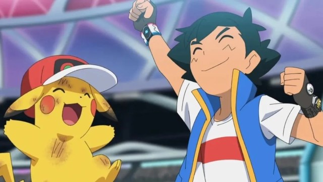 Ash and Pikachu celebrating