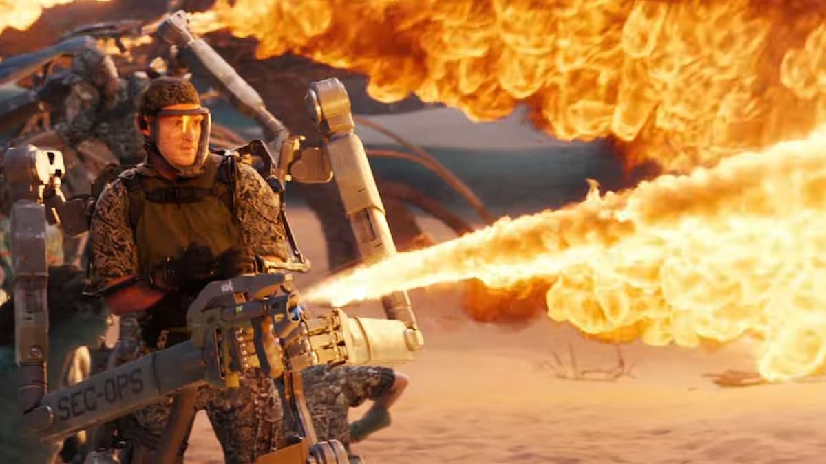 A soldier using a flamethrower in 'Avatar: The Way of Water'