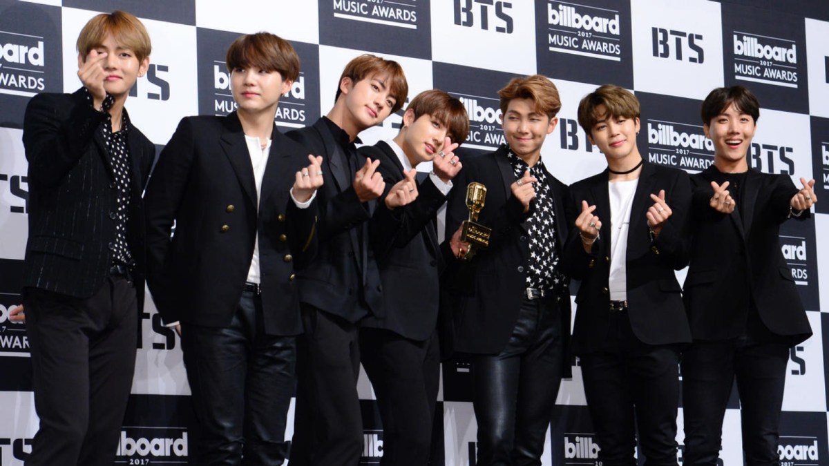 BTS at a press conference for the 2017 Billboard Music Award at Lotte Hotel Seoul on May 29, 2017 in Seoul, South Korea
