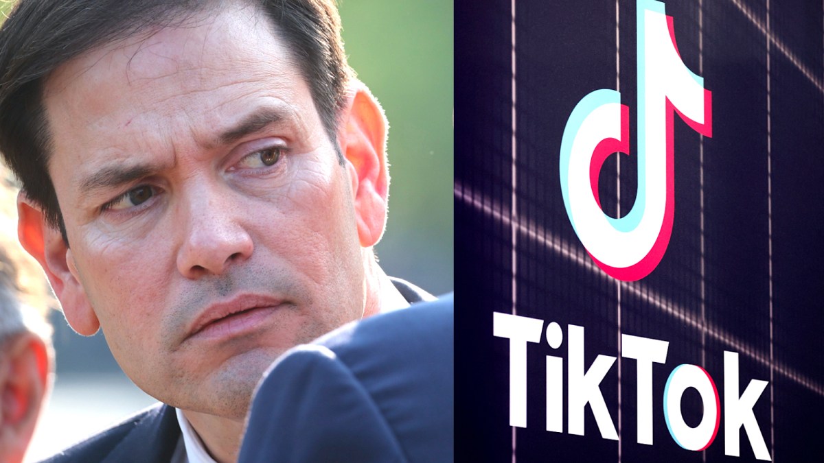 Split screen of Florida senator Marco Rubio and TikTok's logo