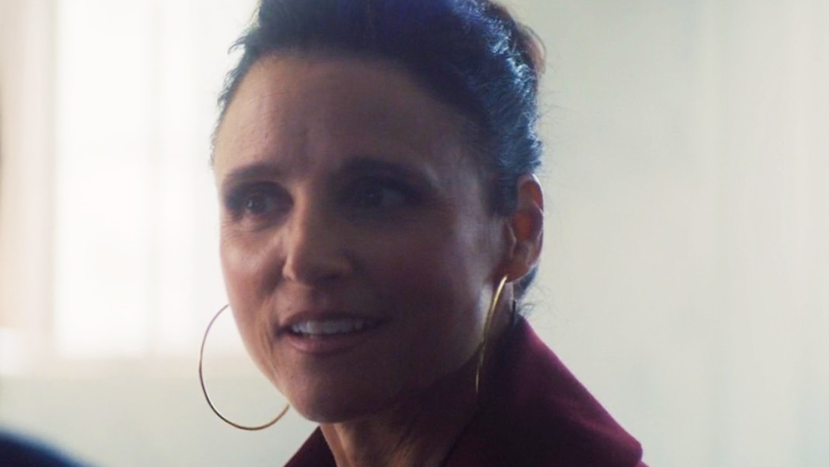 Julia Louis-Dreyfus as Contessa Valentina in a screencap from The Falcon and the Winter Soldier.