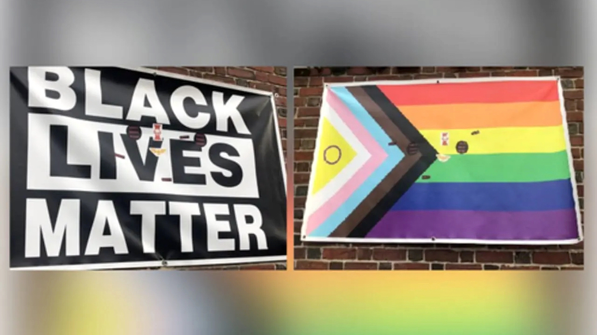 Warhammer 40K stickers on Black Lives Matter and Pride flags