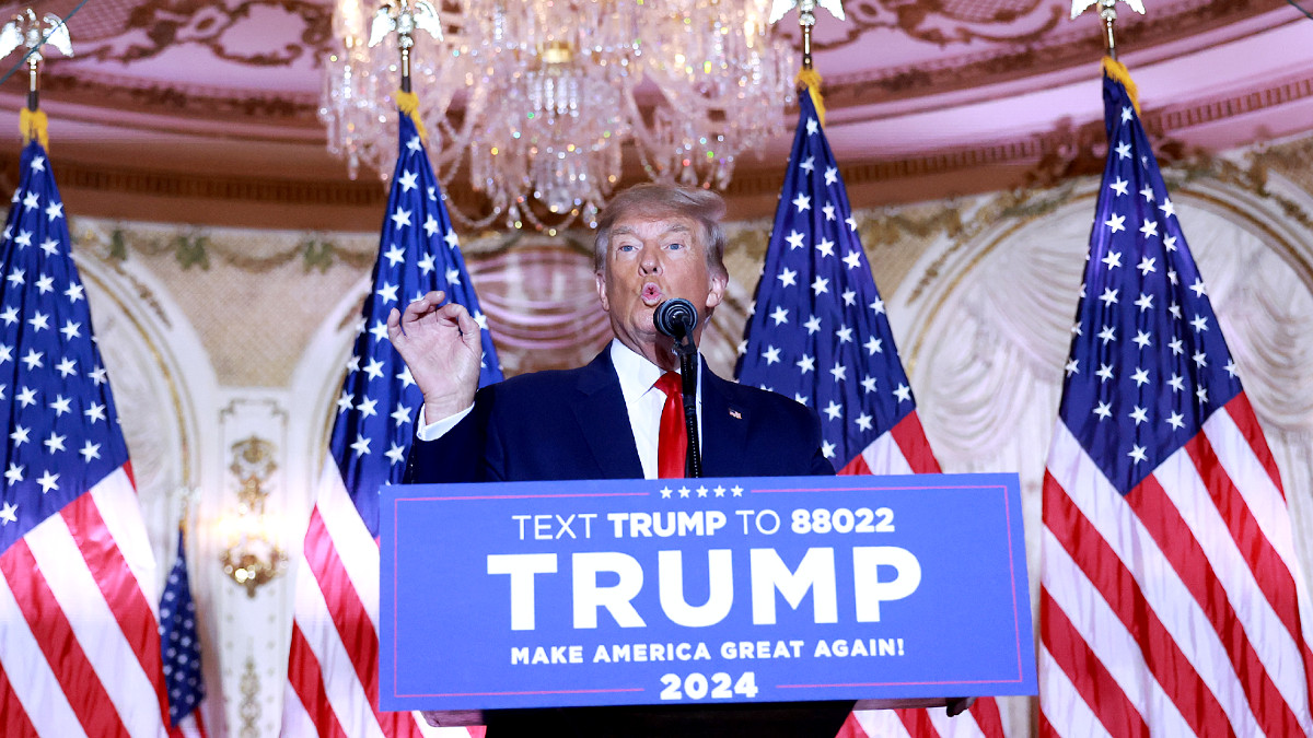 Former U.S. President Donald Trump speaks during an event at his Mar-a-Lago home on November 15, 2022 in Palm Beach, Florida. Trump announced that he was seeking another term in office and officially launched his 2024 presidential campaign.