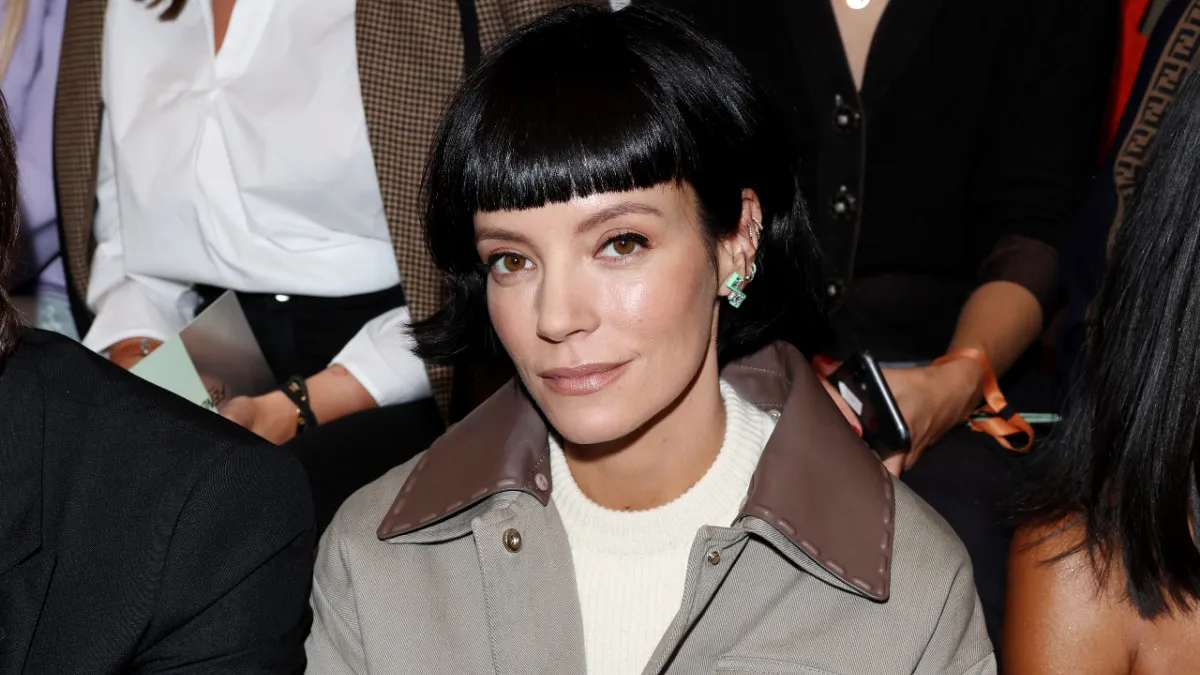 Lily Allen is seen at the Fendi Spring Summer 2023 Show during Milan Fashion Week on September 21, 2022 in Milan, Italy.
