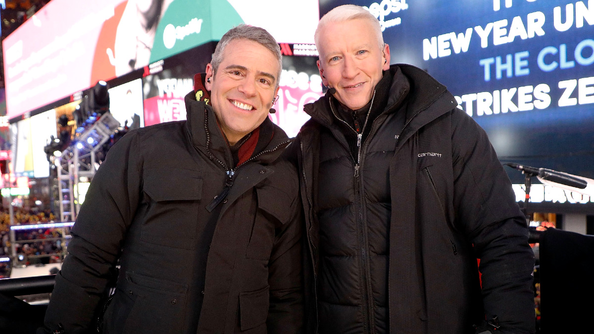 Andy Cohen and Anderson Cooper host CNN's New Year's Eve coverage at Times Square on December 31, 2017 in New York City.