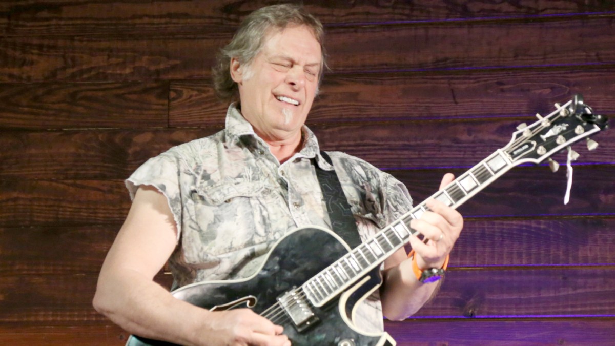 Ted Nugent performs with his Gibson Byrdland guitar that will be auctioned as part of 'The Ted Nugent Guns, Guitars & Hot Rod Cars' auction presented by Burley Auction House at Tucker Hall on March 26, 2021 in Waco, Texas.