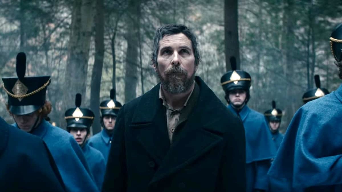 Christian Bale in the Woods in 'The Pale Blue Eye'