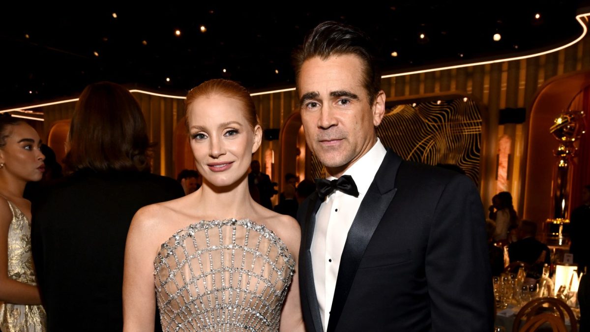 essica Chastain and Colin Farrell celebrate the 80th Annual Golden Globe Awards with Moët And Chandon at The Beverly Hilton on January 10, 2023 in Beverly Hills, California. (Photo by Michael Kovac/Getty Images for Moët and Chandon)