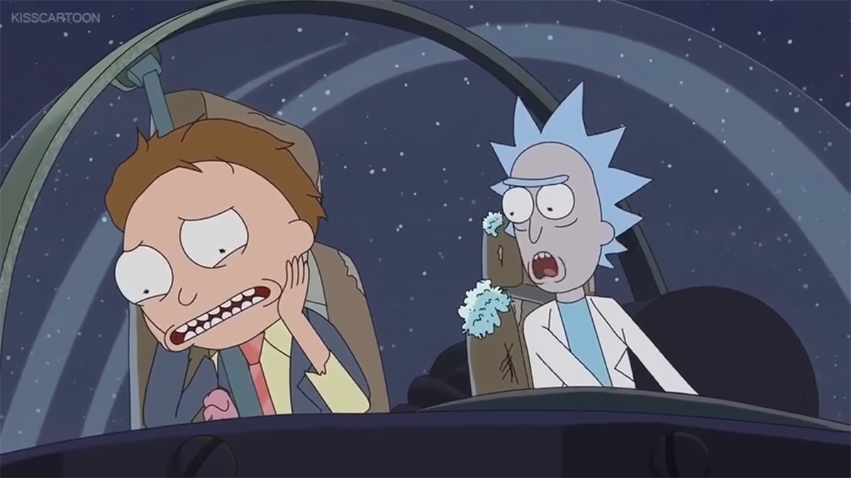 Rick and Morty fight in a ship