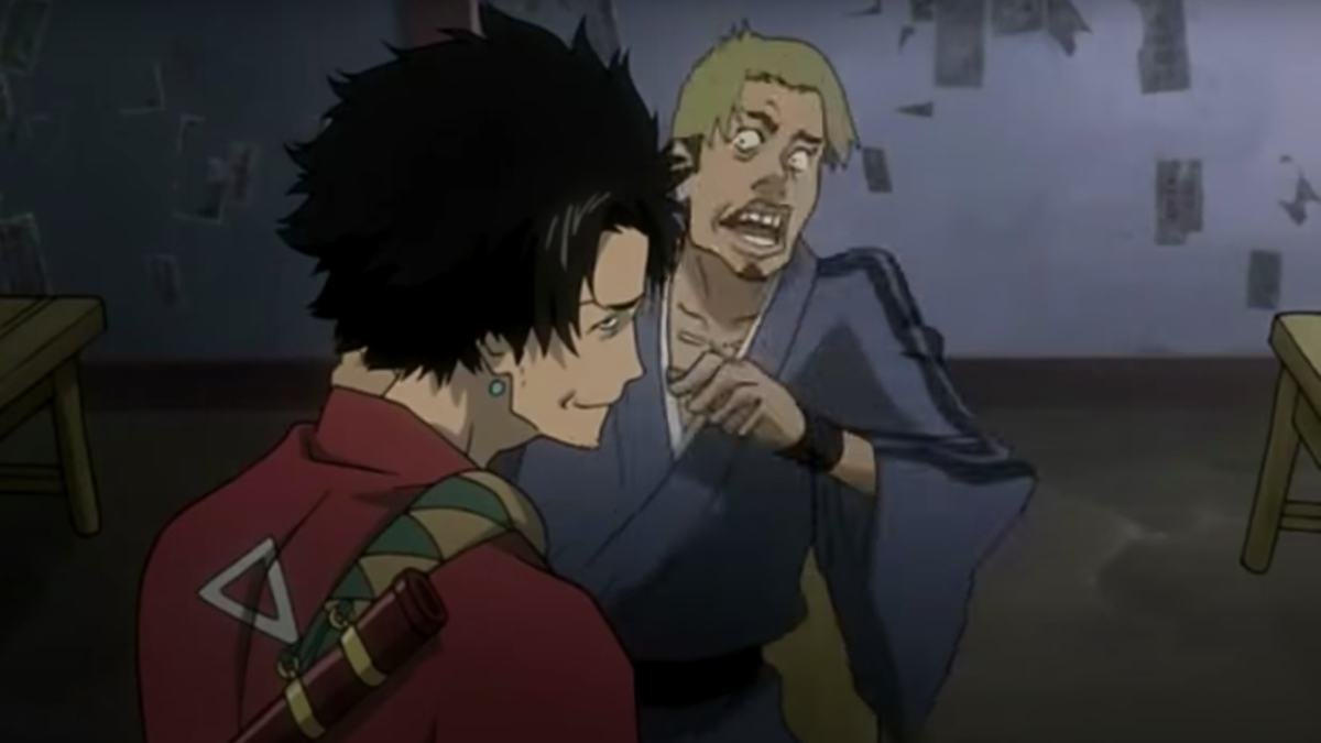 A fight between Mugen and Jin is occuring in Samurai-Champloo. 