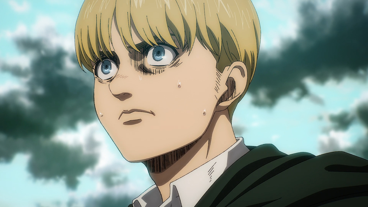 Armin Arlert looking worried in 'Attack on Titan: The Final Season'.