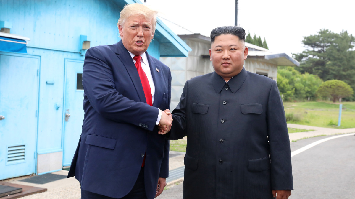 A handout photo provided by Dong-A Ilbo of North Korean leader Kim Jong Un and U.S. President Donald Trump inside the demilitarized zone (DMZ) separating the South and North Korea on June 30, 2019 in Panmunjom, South Korea.