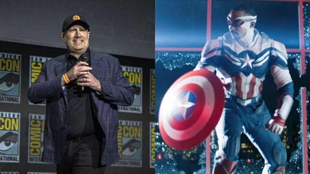 SDCC 2022 でのケヴィン・ファイギ/「ファルコンとウィンター・ソルジャー」でサム・ウィルソン役のアンソニー・マッキー