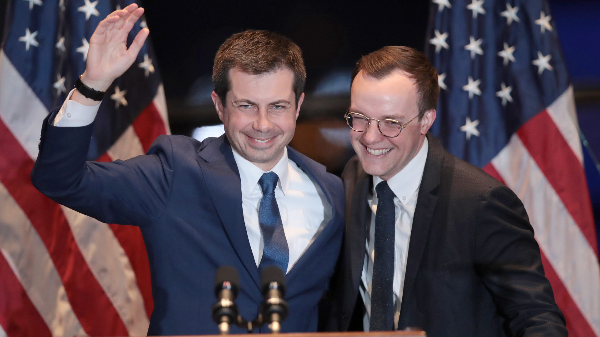 With his husband Chasten by his side, former South Bend, Indiana Mayor Pete Buttigieg announces he is ending campaign to be the Democratic nominee for president during a speech at the Century Center on March 01, 2020 in South Bend, Indiana.