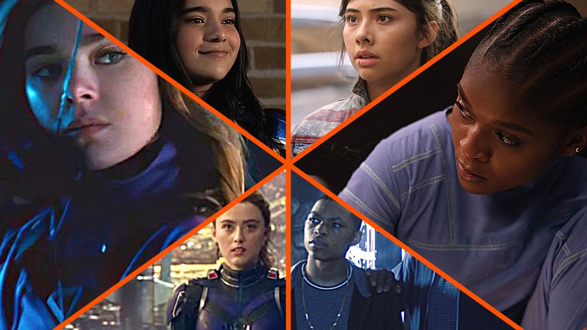 The Young Avengers. Clockwise; America Chavez, Riri Williams, Eli Bradley, Cassie Lang, Kate Bisop, and Kamala Khan