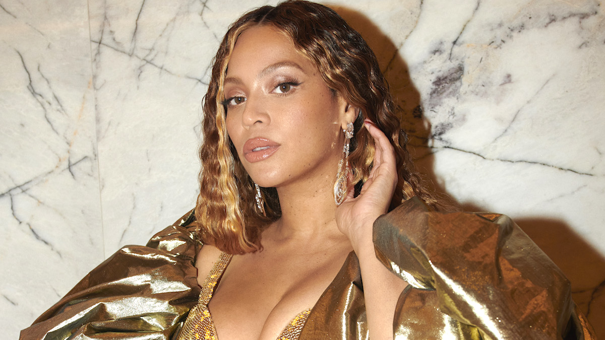 Beyonce in a gold dress