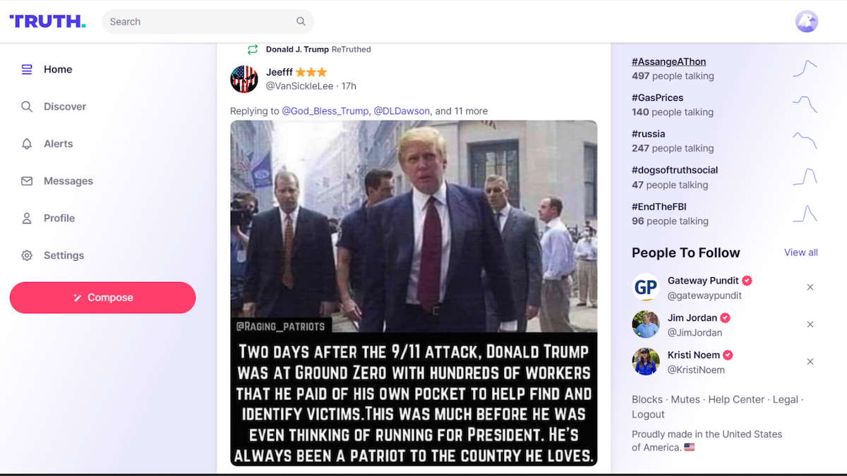 Captura de tela da conta Truth Social de Donald Trump