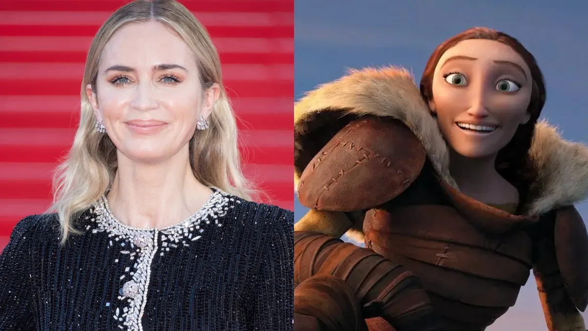 Emily Blunt and Valka from How To Train Your Dragon