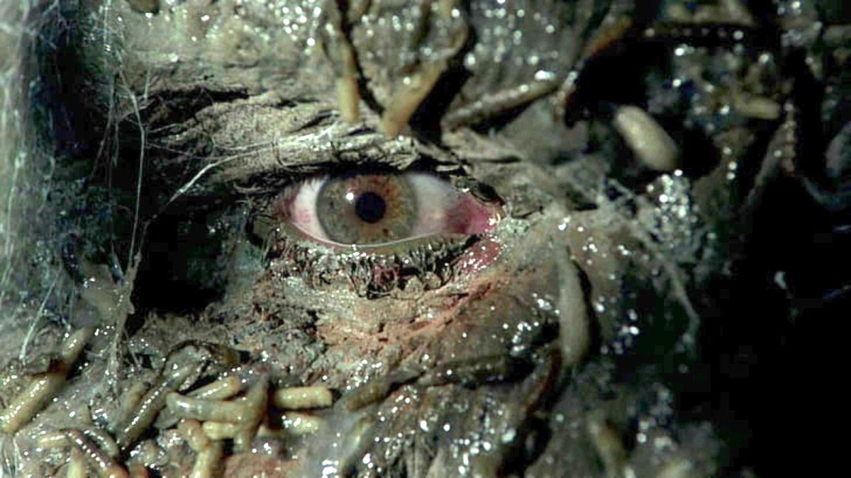 Jason Lives' eye is shown covered in worms in Friday the 13th Part VI.