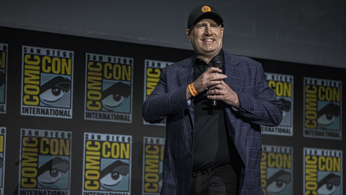 SAN DIEGO, CALIFORNIA - JULY 23: Kevin Feige speaks onstage at the Marvel Cinematic Universe Mega Panel during Comic-Con International Day 3 2022 at the San Diego Convention Center on July 23, 2022 in San Diego, California.