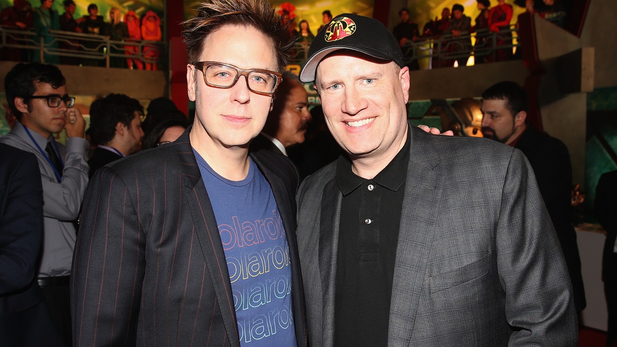 HOLLYWOOD, CA - OCTOBER 10: Screenwriter James Gunn (L) and Producer Kevin Feige at The World Premiere of Marvel Studios' "Thor: Ragnarok" at the El Capitan Theatre on October 10, 2017 in Hollywood, California.